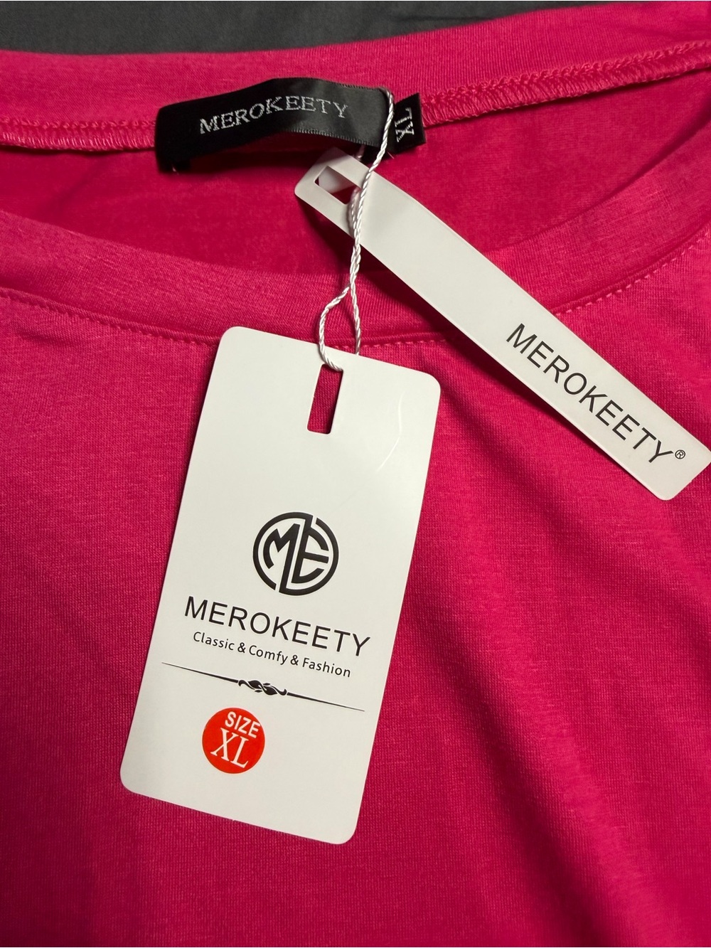 Relaxed Tie-Waist Midi Dress in Bright Pink - Picture 2 of 4